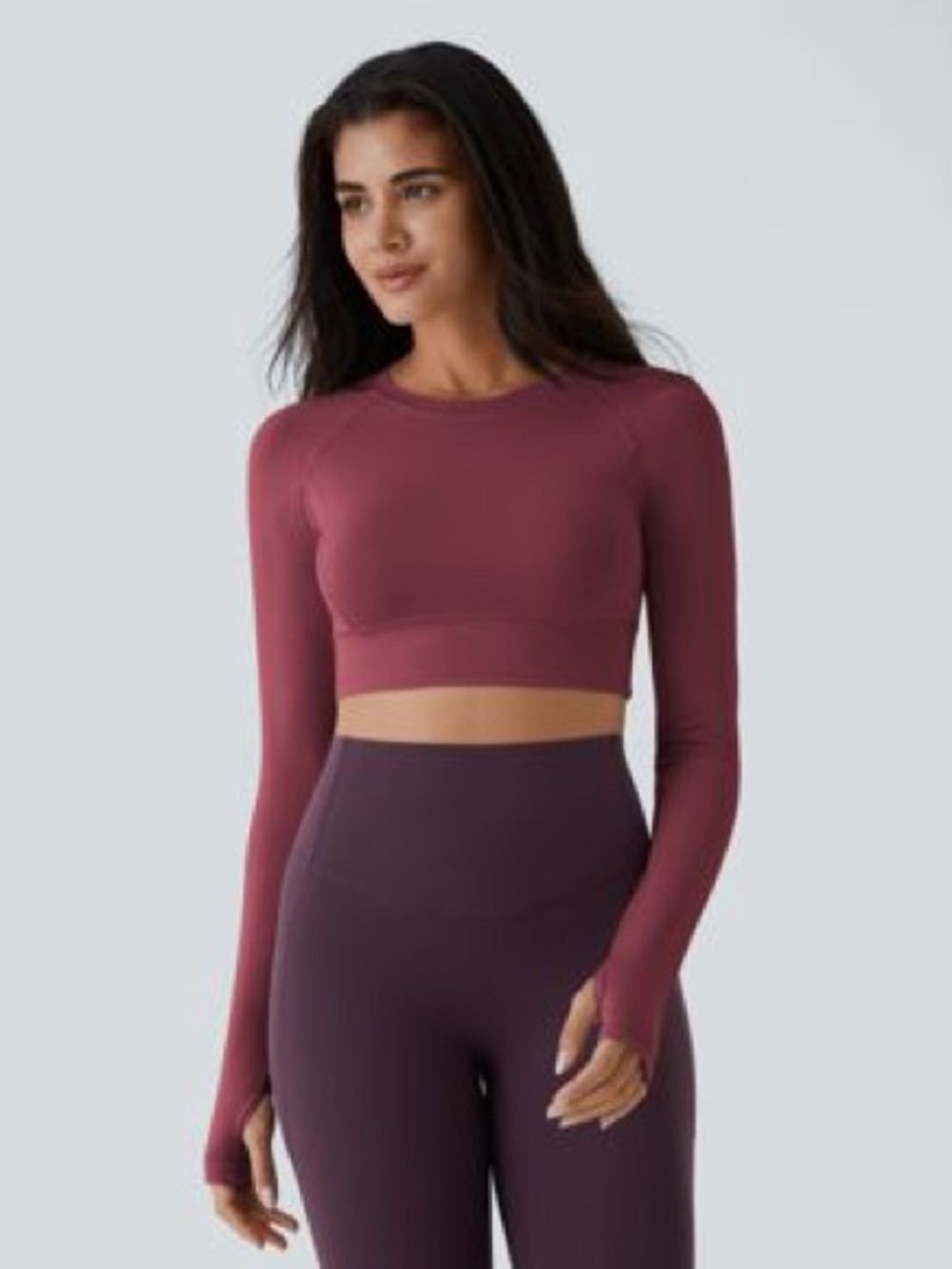 Solid Thumb Hole Cropped Yoga Sports Top